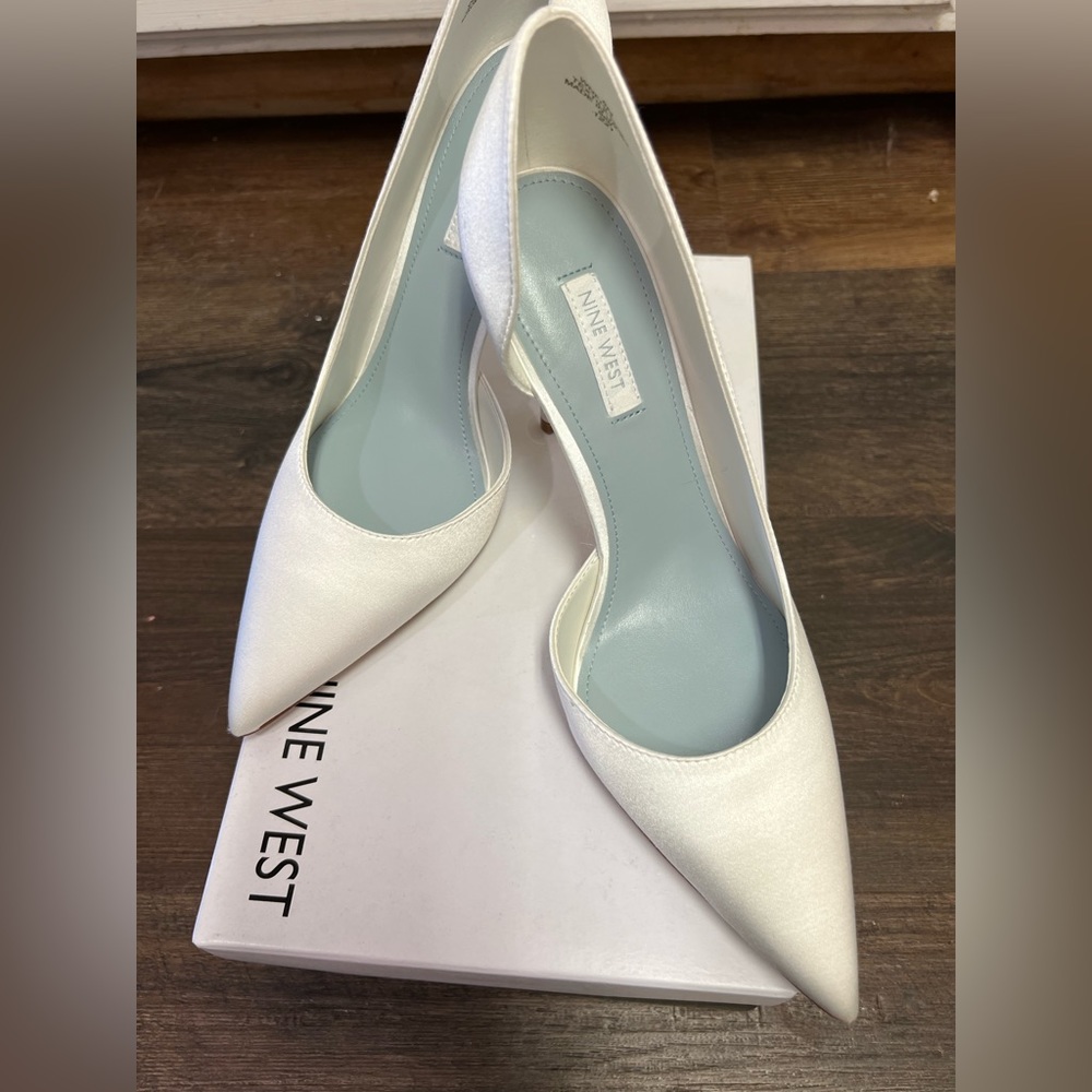 White satin pumps
